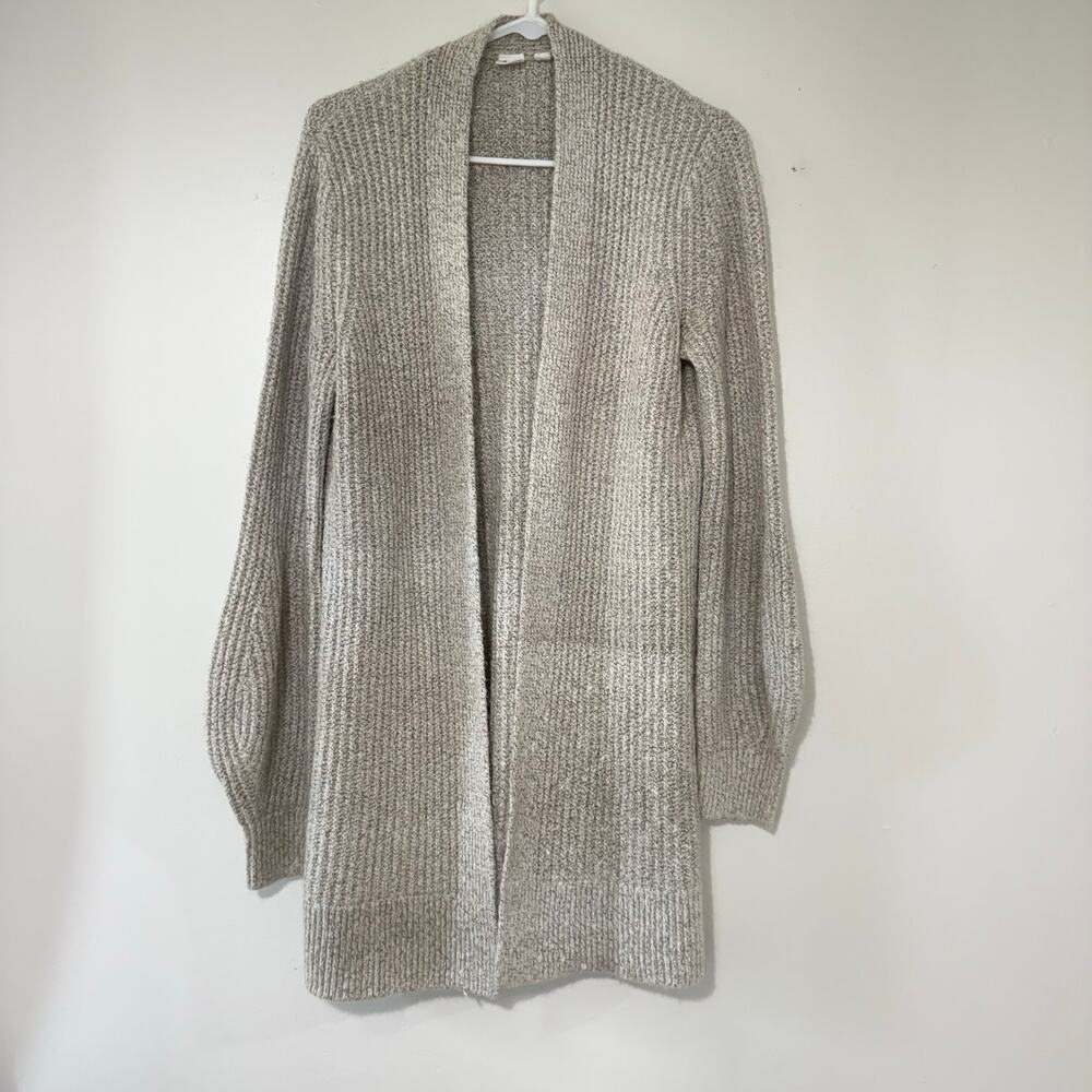 GAP Ribbed Open Front Cardigan Cream Longline Knit Cozy Layering Sweater XS